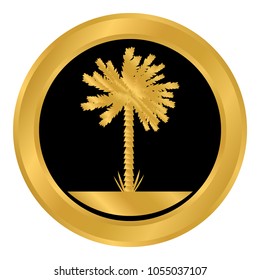 Palm gold button, gold on black background. Vector illustration.