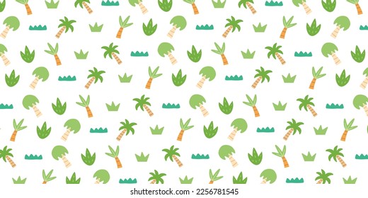 Patrón de palma y hierba para el diseño de fondo. Papel mural de la naturaleza al estilo de las caricaturas infantiles