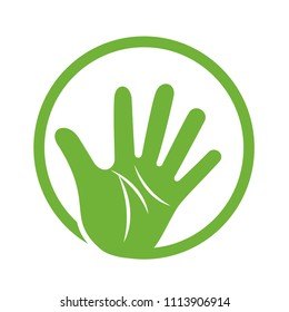 Palm of hand in circle logo template, logo of five fingers ready for use