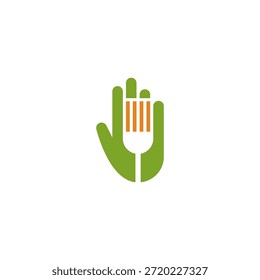 Palma de la mano con la idea del logotipo del tenedor.