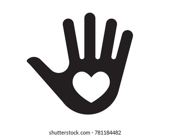 Palm hand with heart icon. Vector illustration