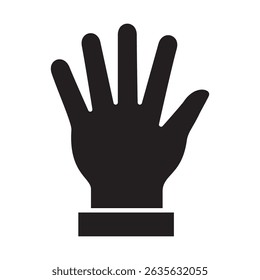 Icono de la mano de la palma. Icono de la mano hacia abajo. Icono símbolo de parada, atención, ayuda, gesto de saludo. Ilustración vectorial. Diseño sólido plano