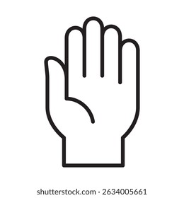 Palm hand icon. Facing up hand icon. Icon symbol of stop, attention, help, waving gesture. Vector illustration. Thin line design