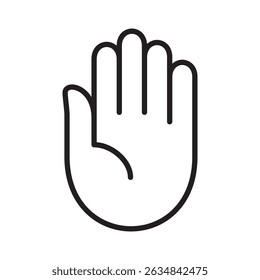 Palm hand icon. Facing up hand icon. Icon symbol of stop, attention, help, waving gesture. Vector illustration. Thin line design