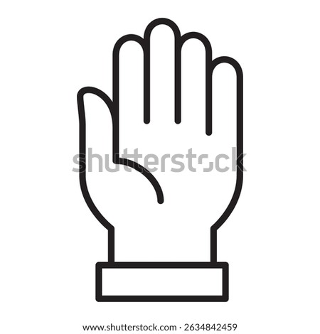 Palm hand icon. Facing up hand icon. Icon symbol of stop, attention, help, waving gesture. Vector illustration. Thin line design