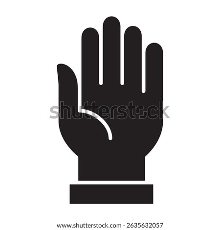 Palm hand icon. Facing up hand icon. Icon symbol of stop, attention, help, waving gesture. Vector illustration. Flat solid design