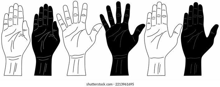 palm hand icon set isolated on white background.outline silhouette open hand vector illustration