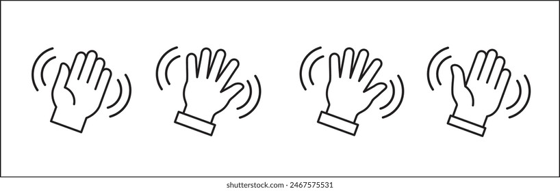 Conjunto de iconos de mano de palma. Icono de las manos onduladas. Signo de gesto de mano. Icono de manos símbolo de saludo, adiós, hola. Diseño gráfico de Vector en estilo redondo de contorno para interfaz de usuario y Botones.