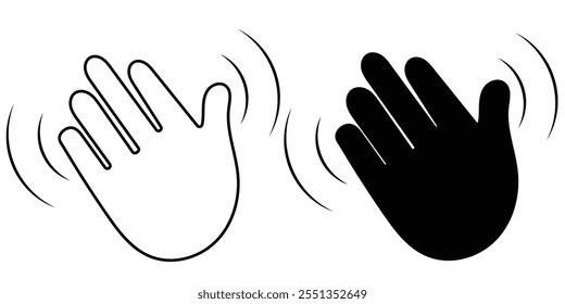 Palm hand icon set. Wave hands icon. Hand gesture sign. Hands icon symbol of greeting, goodbye, hello. Set of hand hello icons with stroke and fill color . vector illustration eps 10.