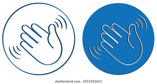 Palm hand icon set. Wave hands icon. Hand gesture sign. Hands icon symbol of greeting, goodbye, hello. Set of hand hello icons with stroke and fill color . vector illustration eps 10.