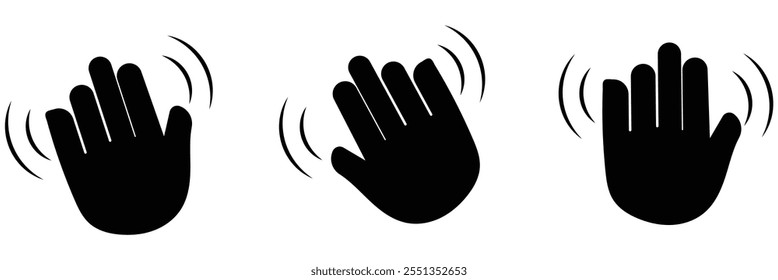 Palm hand icon set. Wave hands icon. Hand gesture sign. Hands icon symbol of greeting, goodbye, hello. Set of hand hello icons with stroke and fill color . vector illustration eps 10.