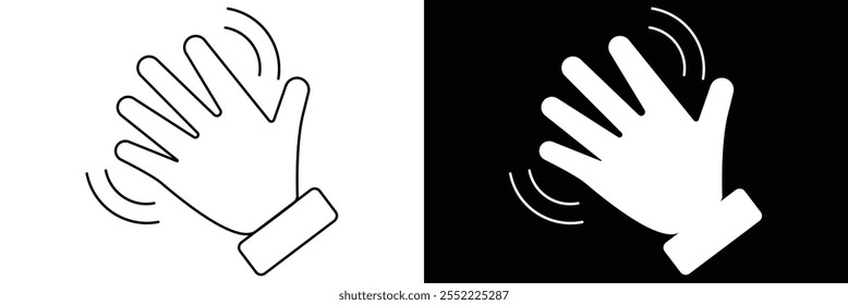 Palm hand icon set. Wave hands icon. Hand gesture sign. Hands icon symbol of greeting, goodbye, hello. Set of hand hello icons with stroke and fill color . vector illustration eps 10.