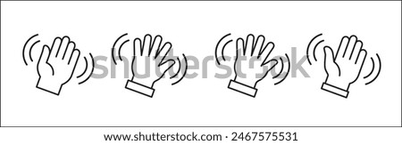 Palm hand icon set. Wave hands icon. Hand gesture sign. Hands icon symbol of greeting, goodbye, hello. Vector graphic design in outline round style for user interface and buttons.