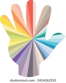 forma del ícono de la mano de la palma con el color del arco iris dentro, Ilustración vectorial del ícono de la mano de la palma.