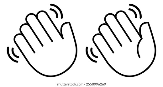 Palm hand icon. Wave hand icon set. Hand gesture sign. Hands icon symbol of greeting, goodbye, hello. Vector graphic illustration in outline round style for user interface and buttons.