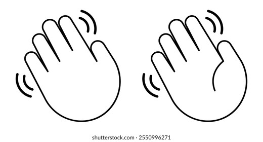 Palm hand icon. Wave hand icon set. Hand gesture sign. Hands icon symbol of greeting, goodbye, hello. Vector graphic illustration in outline round style for user interface and buttons.