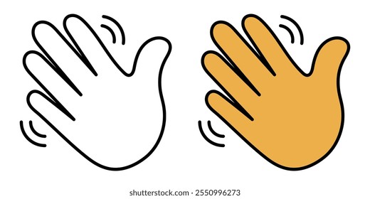 Palm hand icon. Wave hand icon set. Hand gesture sign. Hands icon symbol of greeting, goodbye, hello. Vector graphic illustration in outline round style for user interface and buttons.