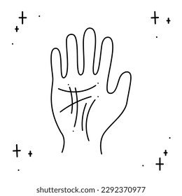 La paume de la main avec des lignes de vie. La misère. Illustration vectorielle de gribouillis, image clipart.
