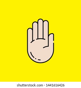 Palm of hand line icon. Stop gesture symbol isolated on yellow background. Vector illustration.
