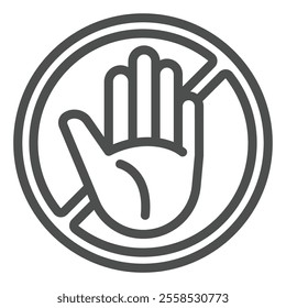 Palm of hand please stop line icon, beware warning danger concept. Vector graphics. Hand stop gesture sign on white background, outline style icon for mobile or web design