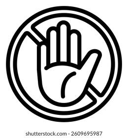 Palm of hand please stop line icon, beware warning danger concept. Vector graphics. Hand stop gesture sign on white background, style mobile or design