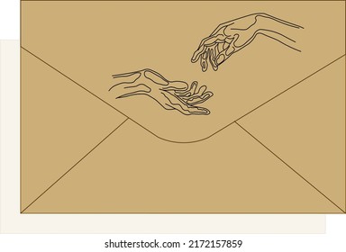 palm to palm. the hand reaches for the other hand. letter for lovers.