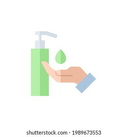 palm with hand sanitizer and drop of antiseptic gel single flat icon isolated on white. outline icon symbol Coronavirus Covid 19 banner disinfect hands flat element