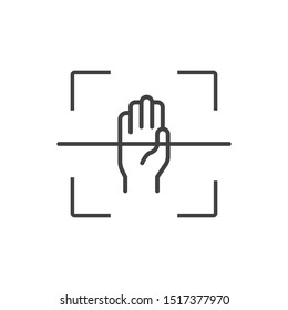 Palm, hand scanning, recognition line icon. 