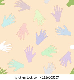 Palm hand seamless pattern. Vector illustration of colored palm hand seamless pattern. Hand drawn colored hand prints.