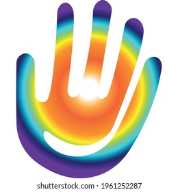 Palm hand symbol technologies blue colored rainbow