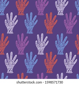 palm hand tribal floral seamless pattern