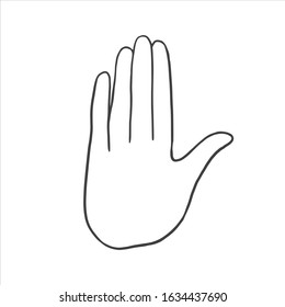 Palm of hand. Vector linear drawing by hand. Hand drawing.
