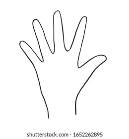 Palm of hand. Vector linear illustration of the palm of a hand. Palm with 5 fingers. Vector freehand drawing in doodle style.