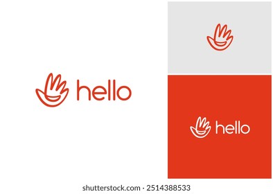 Palm Hand Waving Five Finger Fun Smile Happy Cheerful Face Vector Logo Design Illustration
