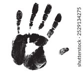 Palm. Handprint. Hand on a white background. A stain on the paper, Male hand print silhouette