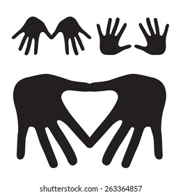 Palm Hands Silhouette Set Isolated on White Background