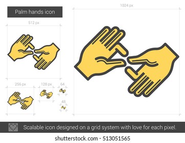 Palm hands vector line icon isolated on white background. Palm hands line icon for infographic, website or app. Scalable icon designed on a grid system.