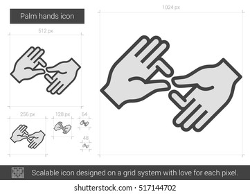 Palm hands vector line icon isolated on white background. Palm hands line icon for infographic, website or app. Scalable icon designed on a grid system.