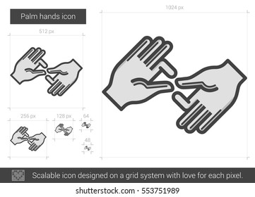 Palm hands vector line icon isolated on white background. Palm hands line icon for infographic, website or app. Scalable icon designed on a grid system.