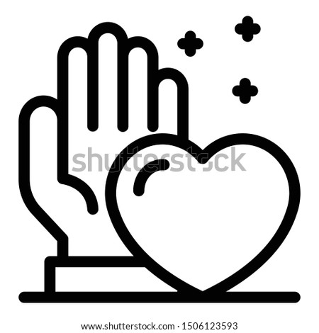 Palm and heart icon. Outline palm and heart vector icon for web design isolated on white background