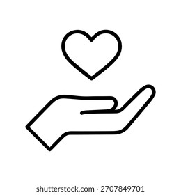 palm and heart vector line icon on a white background Vector line icon on a white background