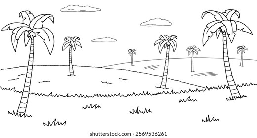 Palm hill graphic black white landscape sketch illustration vector