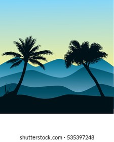 Palm and hills illustration