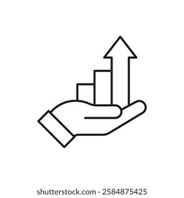 Palm holding a growing graph outline icon. Vector EPS 10. Business and success concept. Can be used for any platform or purpose. On white background