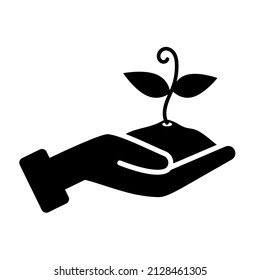 palm holding a handful of earth with a sprout vector illustration