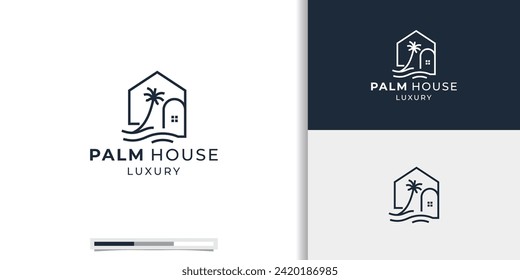 palm house creative logo design. Luxury palm houses line art style inspiration.