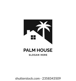 PALM HOUSE LOGO CONCEPT IN SIMPLE STYLE, PALM HOUSE ICON VECTOR