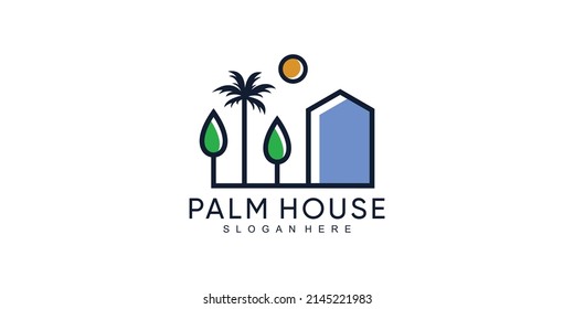 Palm house logo design with creative unique concept Premium Vector