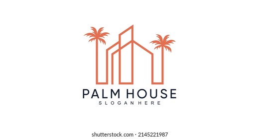 Palmenhaus-Logo-Design mit kreativem, einzigartigem Konzept Premium Vector