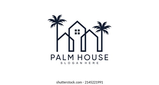 Palm house logo design with creative unique concept Premium Vector